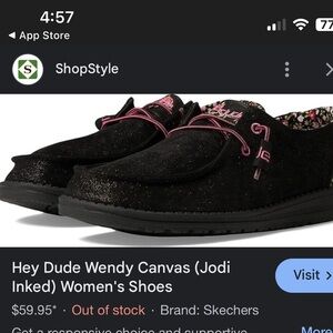 Glittery Black HEY DUDES with Pink Embroidery